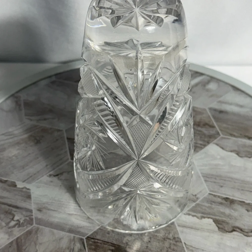 Vintage Cut Crystal Vase Heavy Clear Glass Starburst Geometric Pattern